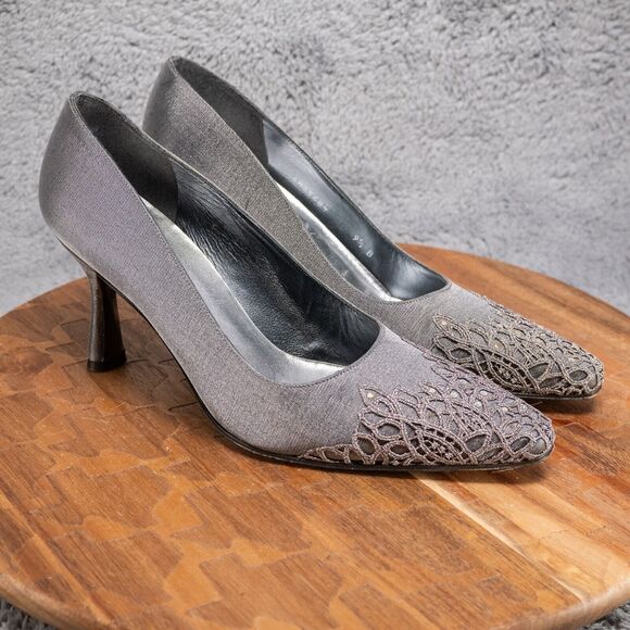 Stuart Weitzman Pewter Jeweled Evening Heel 9.5 B - Picture 2 of 11